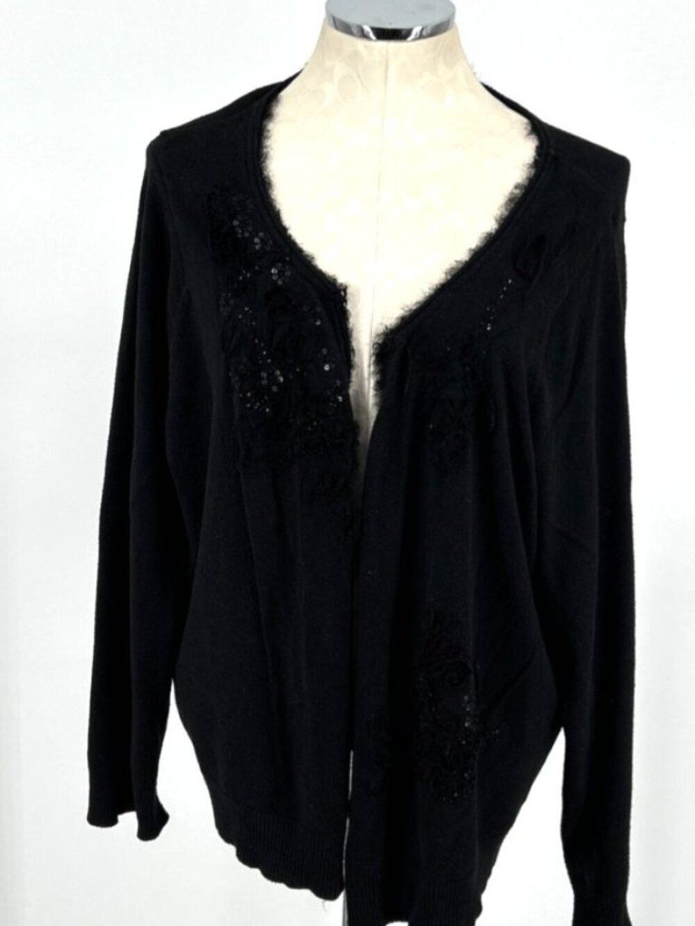 Lane Bryant Cardigan Womens Size 26/28 Black Embellished Button Front